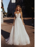 Ivory Beaded Lace Wedding Dress With Tulle Skirt